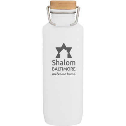 Custom 25 oz h2go Grove Bamboo Lid Water Bottle - Matte White - Engraved Custom 25 oz h2go Grove Bamboo Lid Water Bottle - Matte White - Engraved