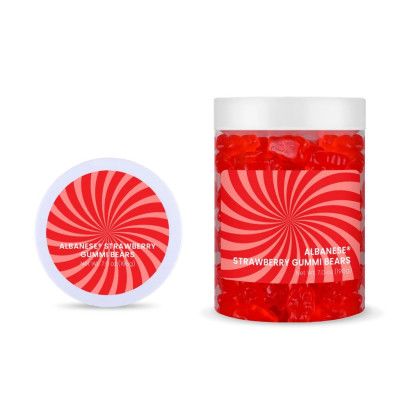 Custom Albanese Strawberry Gummi Bears: Large Jar - Front View 