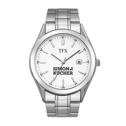 Custom TFX by Bulova Silvertone Bracelet Strap Men's Watch - White Custom TFX by Bulova Silvertone Bracelet Strap Men's Watch - White