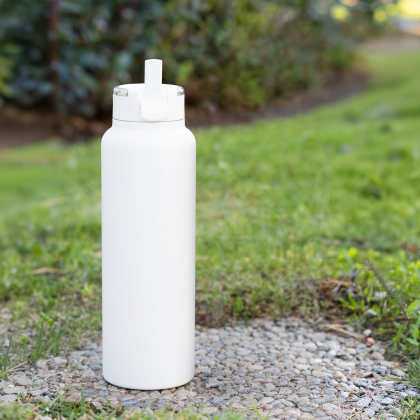 Custom 40 oz Upland Double-Wall Stainless Steel Water Bottle with Straw - Full Color Lifestyle View Custom 40 oz Upland Double-Wall Stainless Steel Water Bottle with Straw - Full Color Lifestyle View