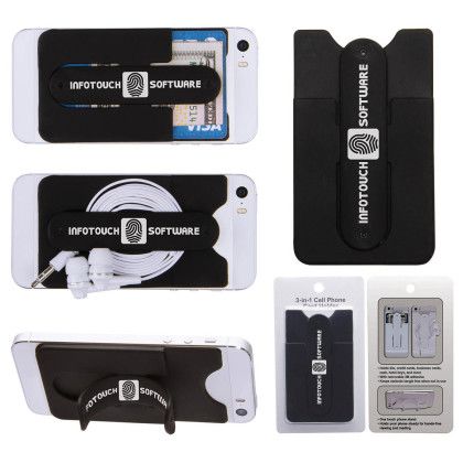 Custom 3-in-1 Cell Phone Card Holder with Packaging - Black Custom 3-in-1 Cell Phone Card Holder with Packaging - Black