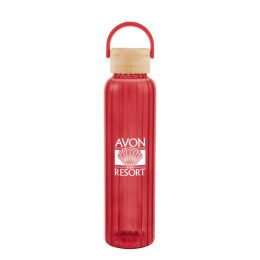 Custom 20 oz. Ribbed Borosilicate Glass Bottle With Bamboo Lid - Red Custom 20 oz. Ribbed Borosilicate Glass Bottle With Bamboo Lid - Red