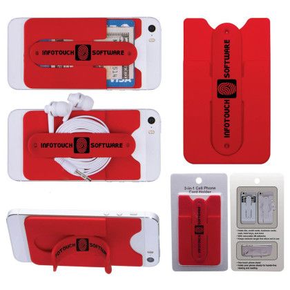 Custom 3-in-1 Cell Phone Card Holder with Packaging - Red Custom 3-in-1 Cell Phone Card Holder with Packaging - Red