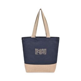 Custom Recycled Cotton Canvas Jute Tote - AWARE - Navy Custom Recycled Cotton Canvas Jute Tote - AWARE - Navy