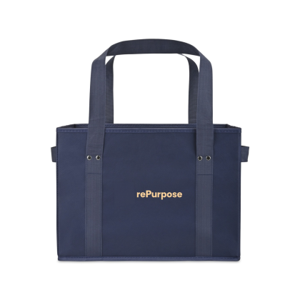 Custom Recycled Non-Woven Collapsible Box Tote - Navy