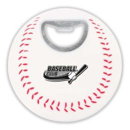 Custom Baseball Bottle Opener Coaster - White/Red Custom Baseball Bottle Opener Coaster - White/Red