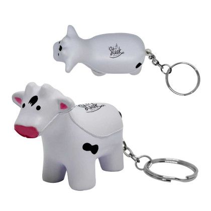 Custom Cow Stress Reliever Keychain - White Custom Cow Stress Reliever Keychain - White