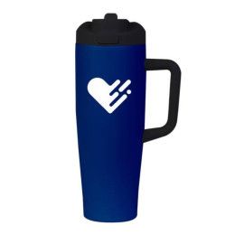 Custom Flip Switch 40 oz DW SS Tumbler with Handle - Blue With Black