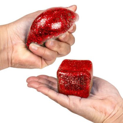 Custom SqueeDoh Glitter Sensory Cube - Red Lifestyle View Custom SqueeDoh Glitter Sensory Cube - Red Lifestyle View