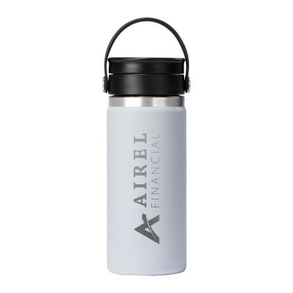 Custom Hydro Flask Wide Mouth 16 oz Bottle with Flex Sip Lid - White