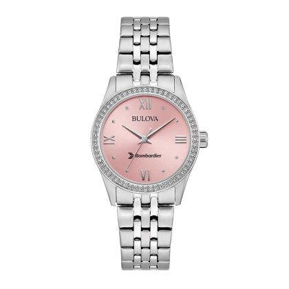 Custom Bulova Corporate Collection Ladies Watch with Crystal Bezel - Light Pink