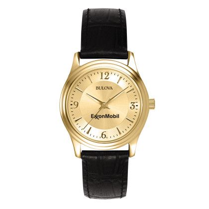 Custom Bulova Corporate Collection Ladies Leather Strap Watch - Gold Custom Bulova Corporate Collection Ladies Leather Strap Watch - Gold