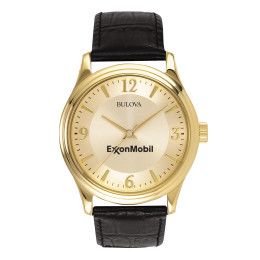 Custom Bulova Corporate Collection Men's Leather Strap Watch - Gold