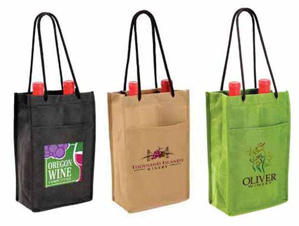 Custom Recycled Polypropylene Dual Wine Bottle Bags