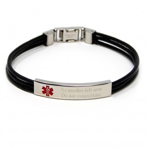 Black Triple Cord Engraved Women's Medical ID Bracelet