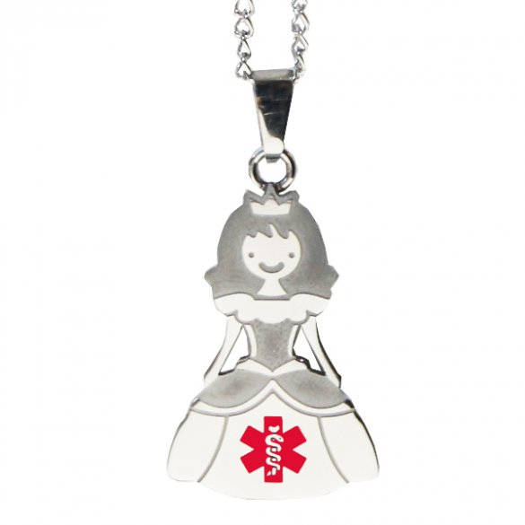 Custom Engraved Medical Alert Jewelry for Girls - Princess Pendant