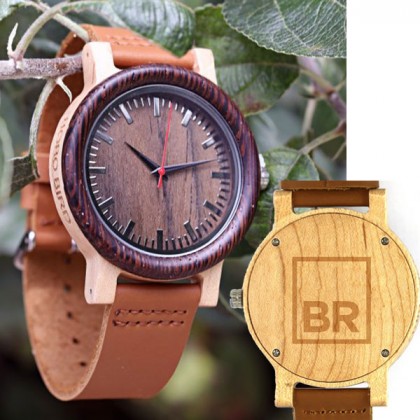 Engraved Ebony and Bamboo Watch | Personalized Wooden Watches for Corporate Gifts