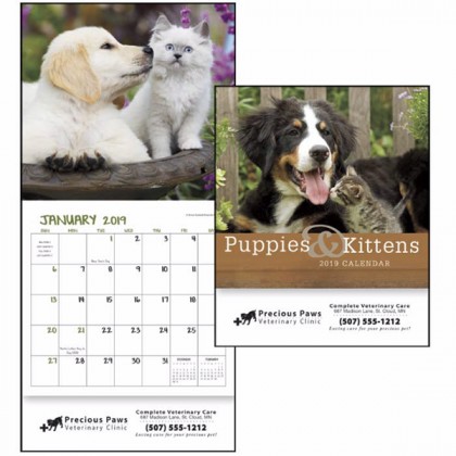 12 Month Puppies & Kittens Mini Calendar - Custom Printed Calendars for Working at Home