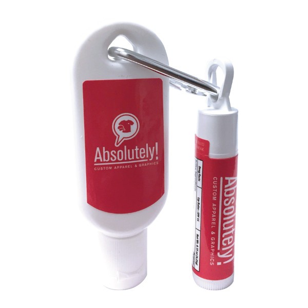 Company Branded Touch-Free Sunscreen Sticks & Lip Balm with Carabiner Attachment