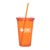 Promotional Acrylic Tumblers | 16 oz Insulated Acrylic Tumbler w/ Straw | Promotional Double Wall Tumblers - Translucent Orange