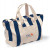 Custom Large Canvas Tote Bag with Bold Blue Stripes and Zipper Top