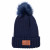 Navy Debossed Leeman Knit Beanie with Pom Pom