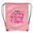 Pink Full Color Logo Polyester Drawstring Backpack