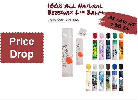 Price drop, 100% All natural beeswax lip balm, as low as $.50 ea