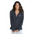Custom Women's Baja Hoodie - Model Wearing Navy/White Hoddie With Logo