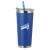Custom 20 Oz Stainless Steel Tumbler with Straw - Blue/Silver 