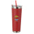 Custom Full Color 20 Oz Stainless Steel Tumbler with Straw - Red/Silver 