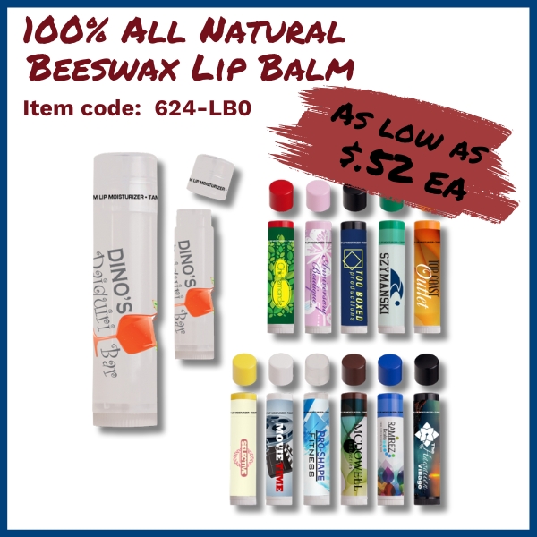 100% All Natural Beeswax Lip Balm, Item code: 624-LB0, as low as $.52 ea