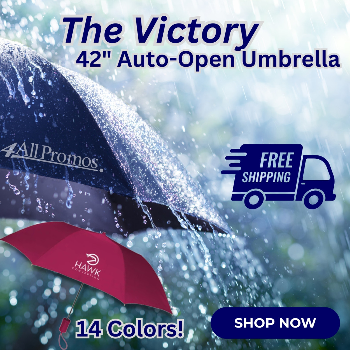 The Victory, 42" Auto-open Umbrella. Available in 14 colors. Free Shipping! Shop Now.