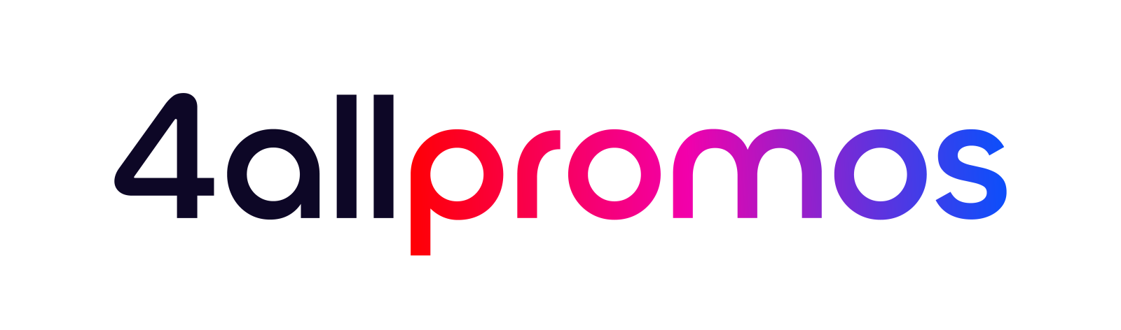 The updated 4AllPromos logo, with '4all' in a dark color followed by 'promos' in a gradient shifting from bright red to a vibrant blue