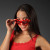 Custom Flashing Heart Shaped Red Light Up Sunglasses - Red Lifestyle View 