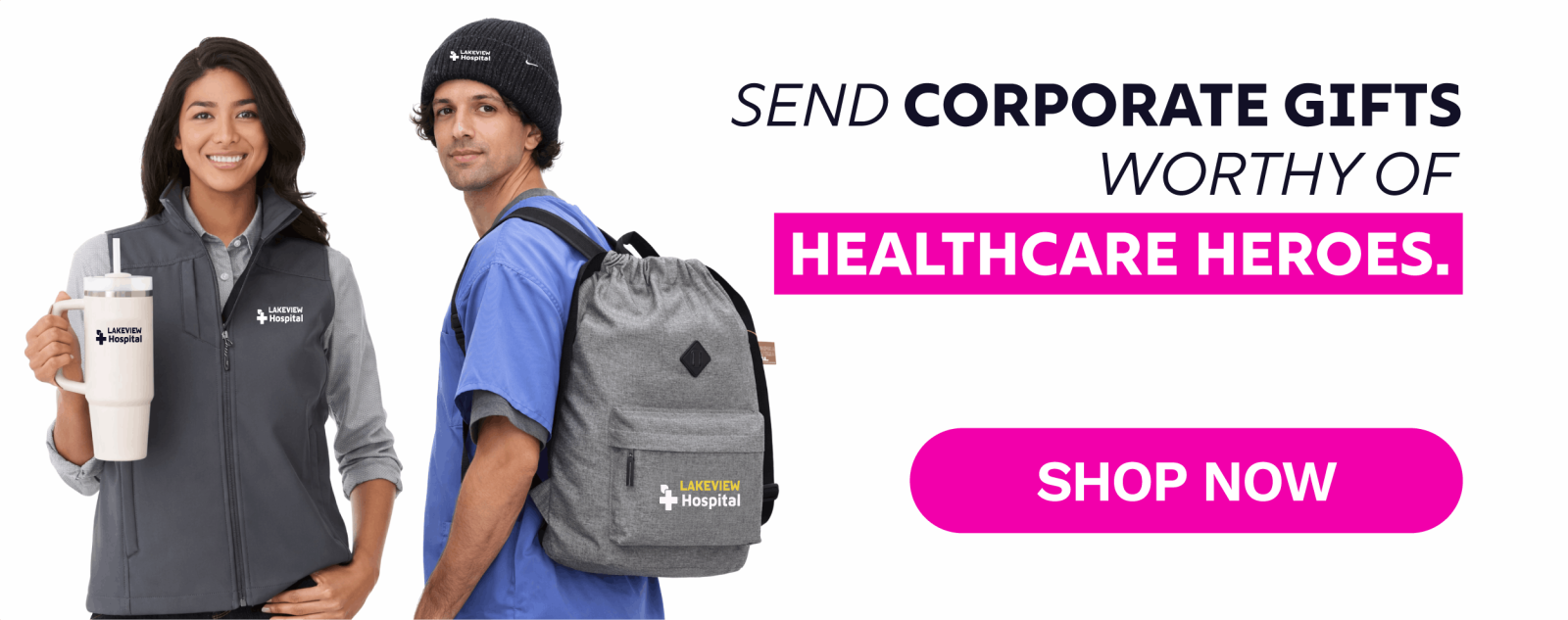 Call to action graphic to send corporate gifts to healthcare heros on Doctors' Day