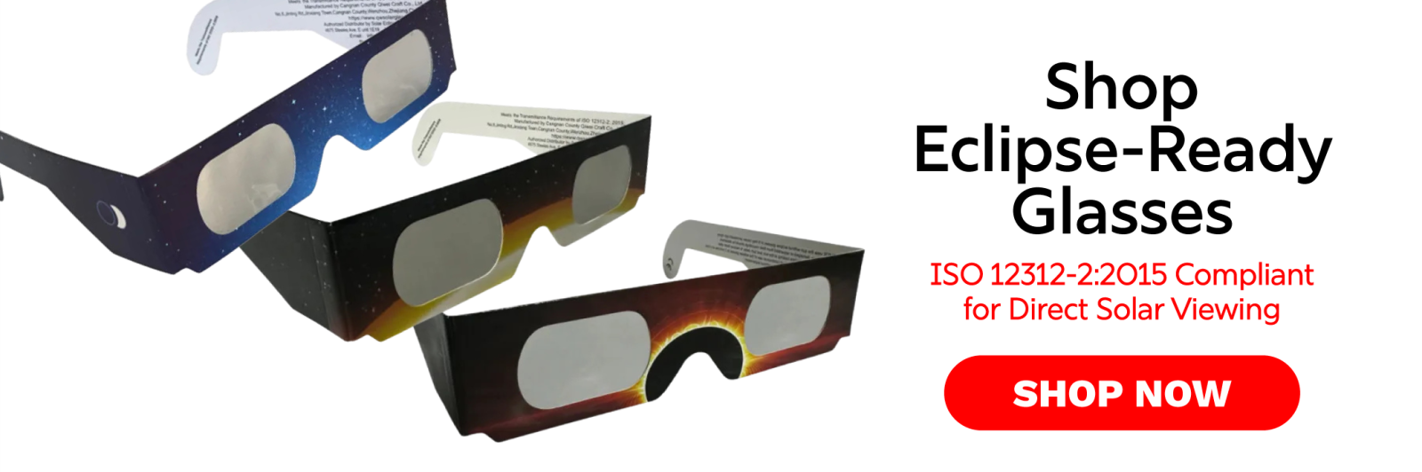 Call to action to buy ISO 12312-2 compliant solar eclipse glasses
