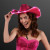 Custom Magenta Pink Light Up Shiny Cowgirl Hat with Black Band - Lifestyle View 