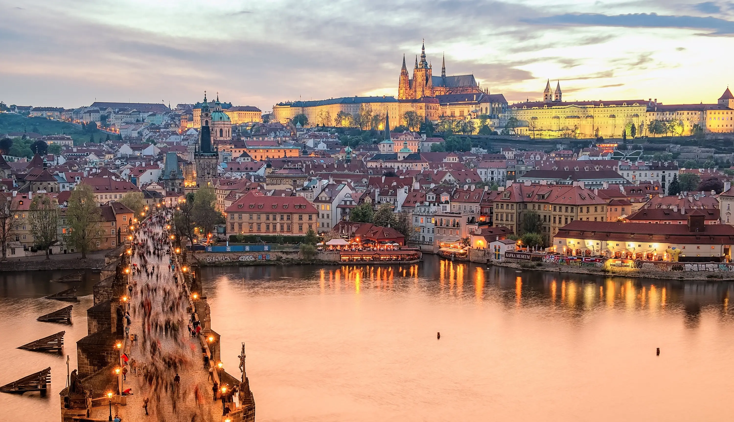 prague czech republic sunset city city bridge