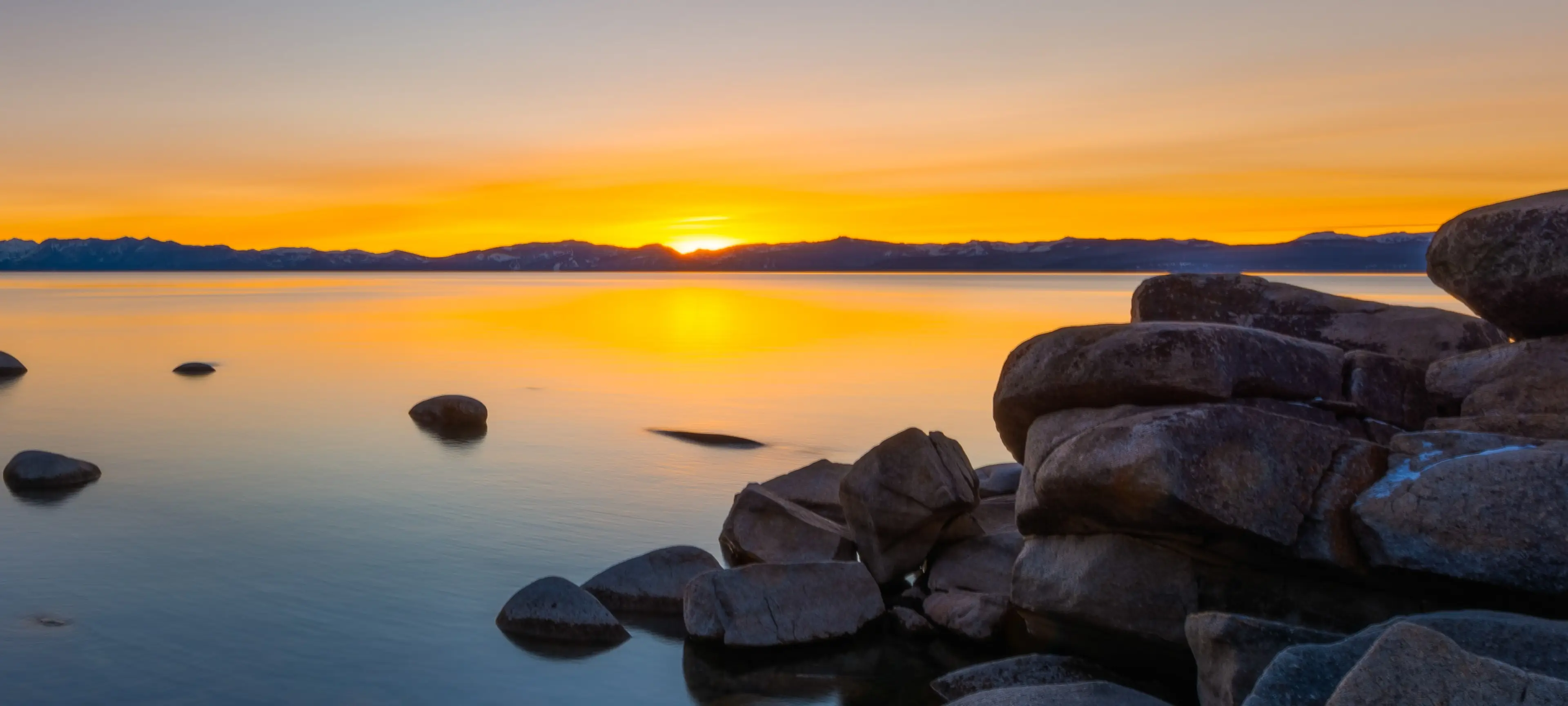 A picture of sunset over Lake Tahoe.