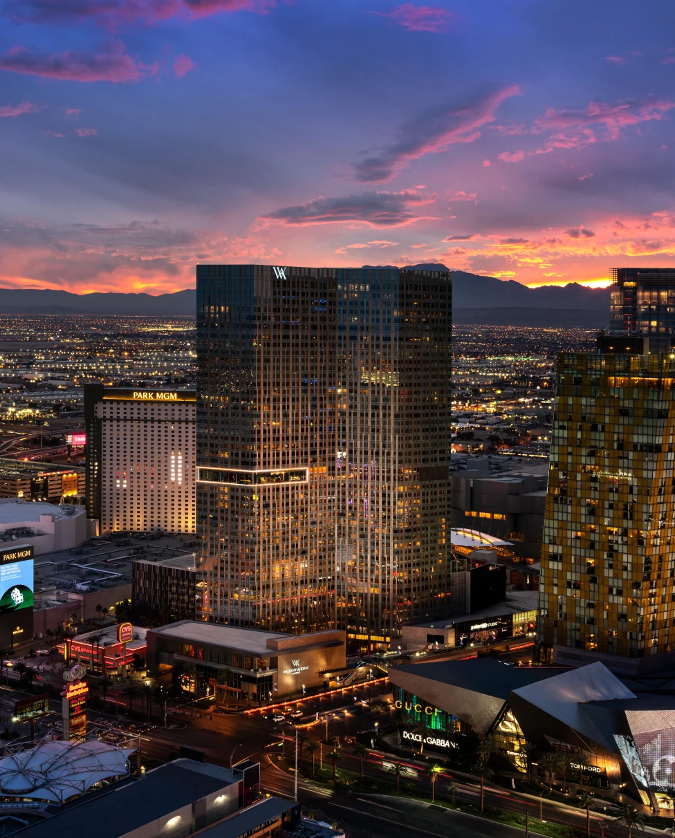Sparkling view of Las Vegas at night from the Waldorf Astoria