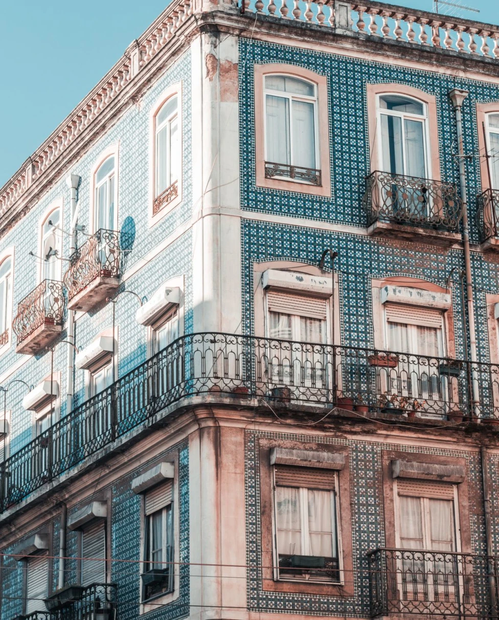 blue-and-pink building