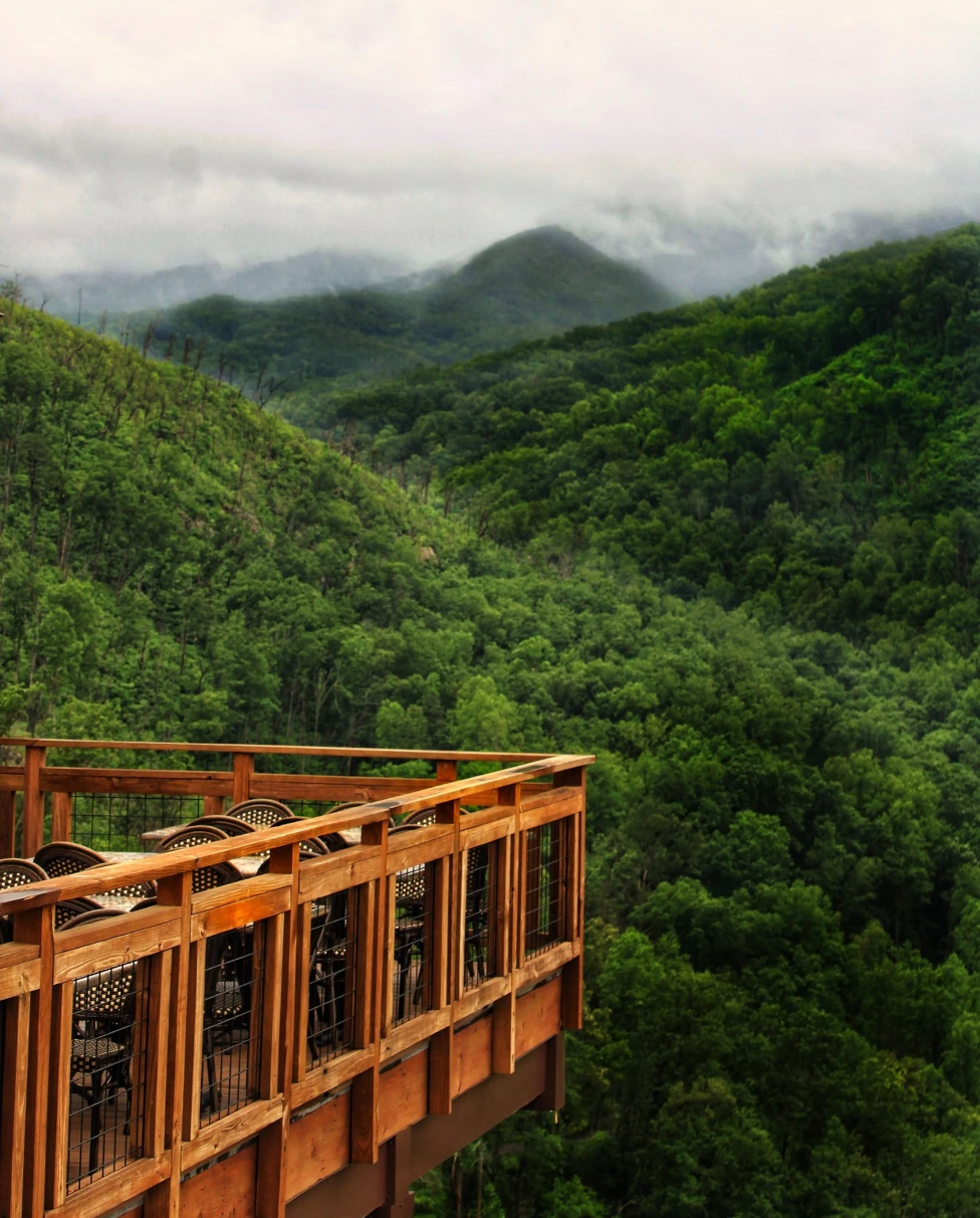 balcony overlooking lush mountain region
