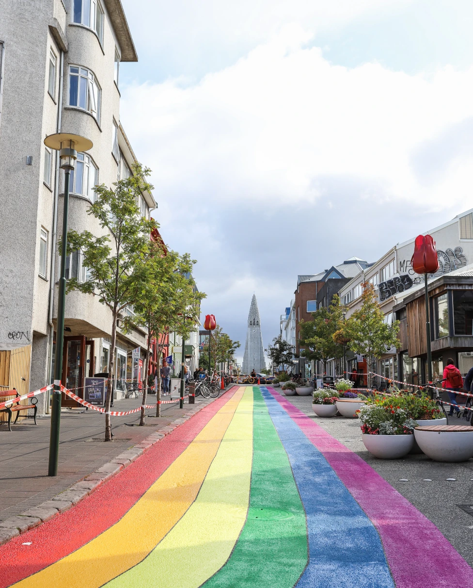 Rainbow road in Reykjavík, Iceland