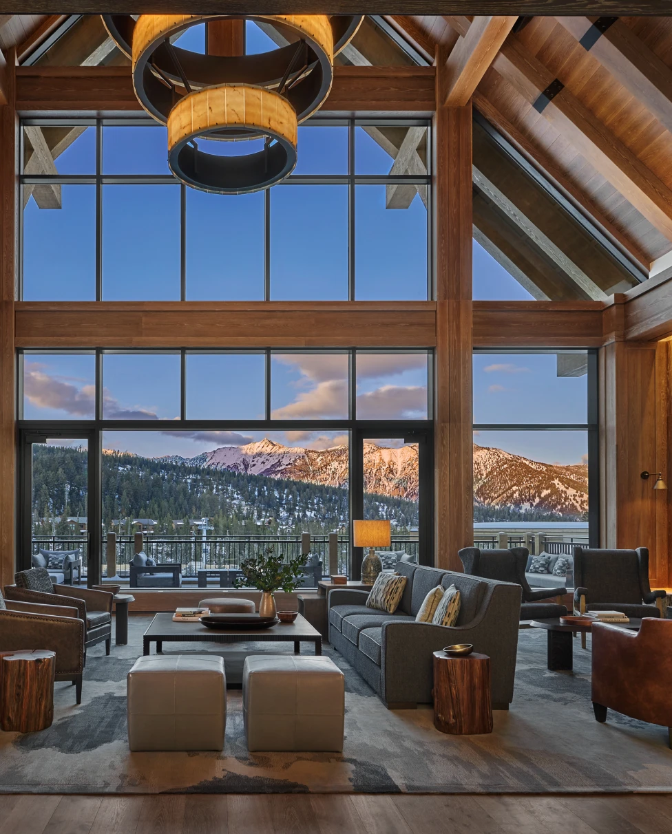 large room with a mountain view during daytime