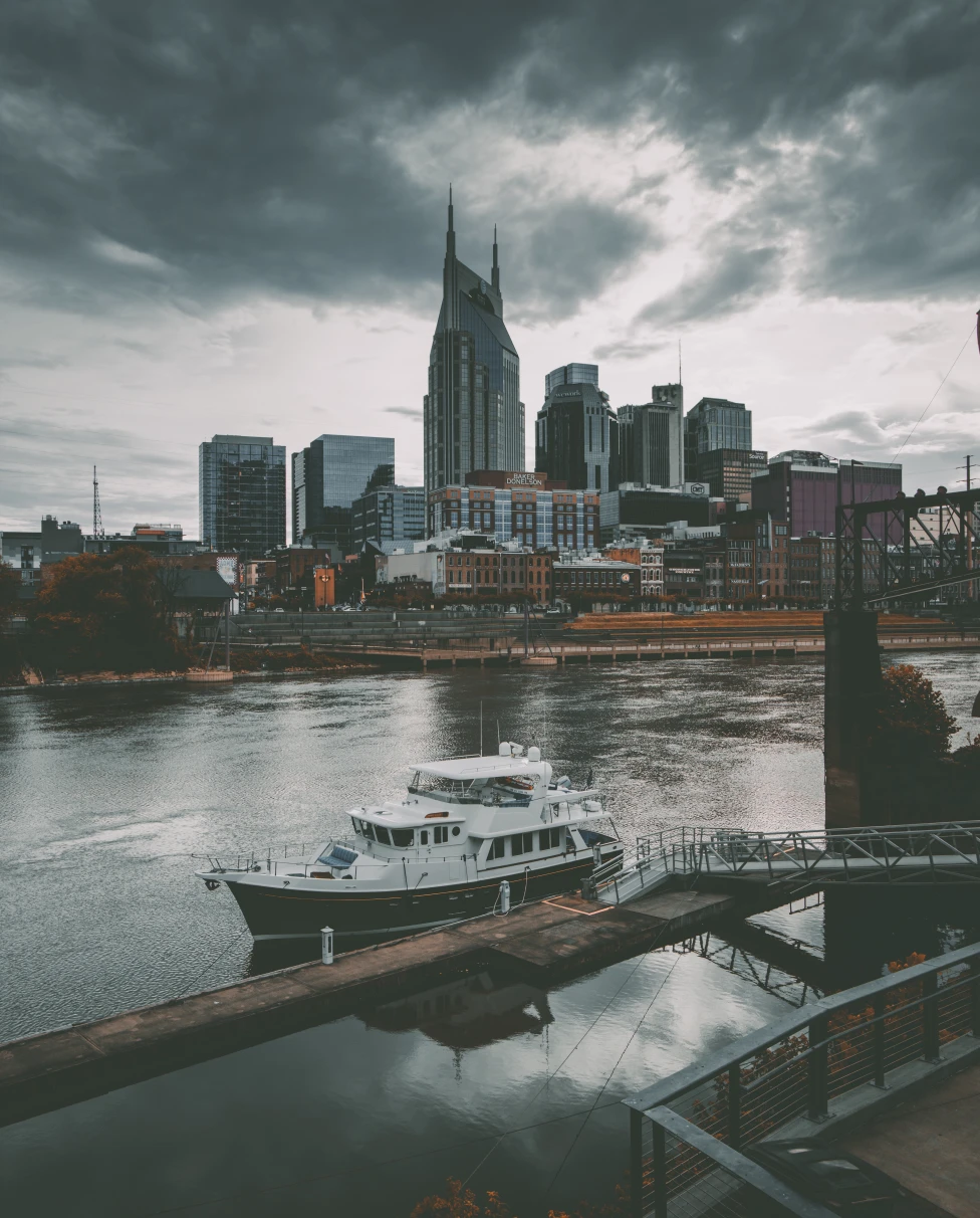 Buildings on the seashore on a cloudy day