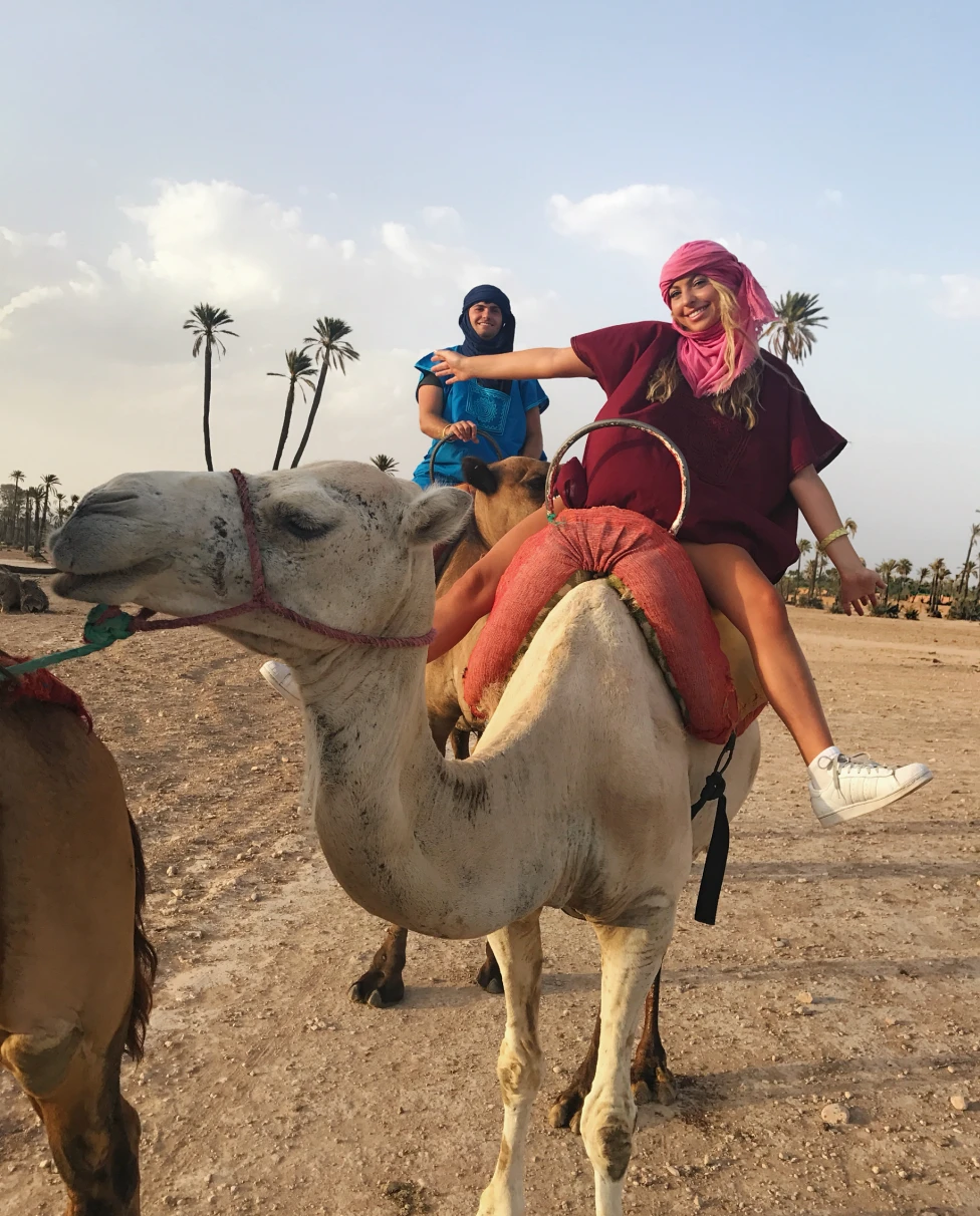 Sky on a camel in the desert.