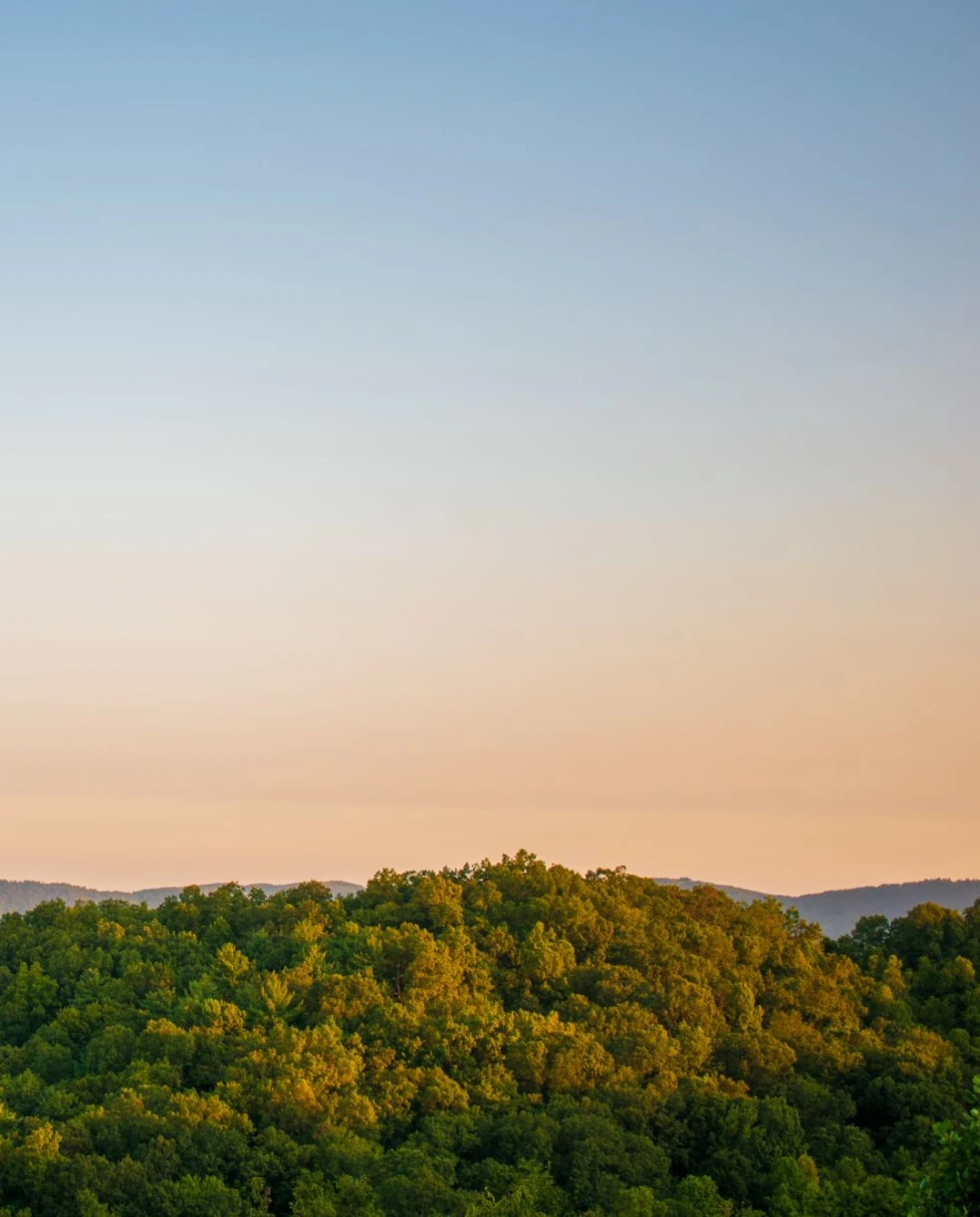 mountain range at sunset
