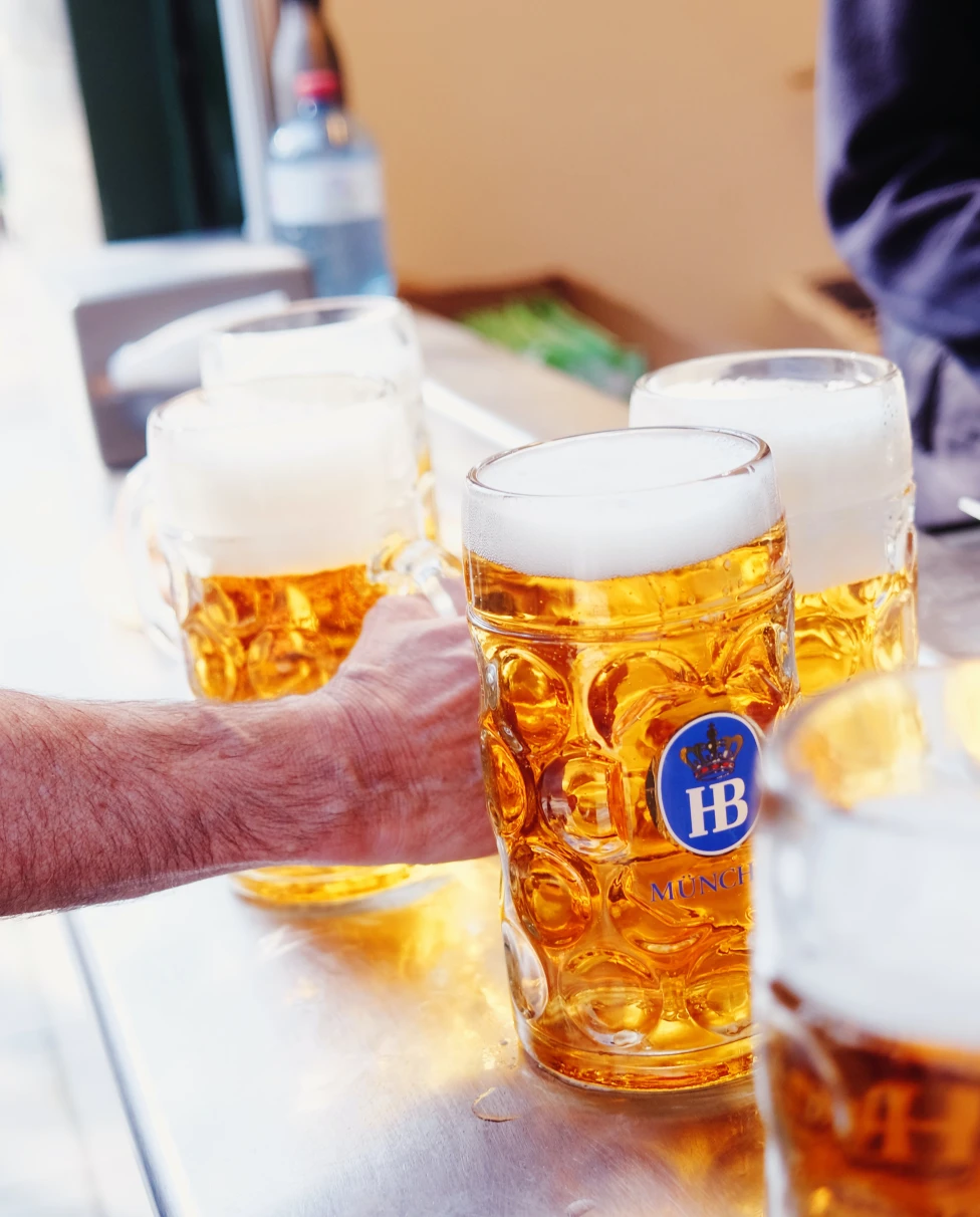 Frothy beer mugs unite in a vibrant festival of fun.