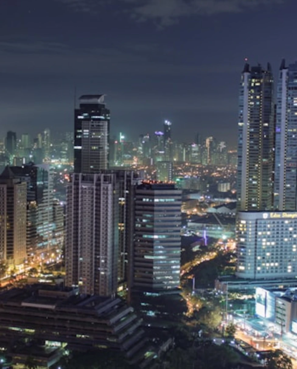 city skyline during night time